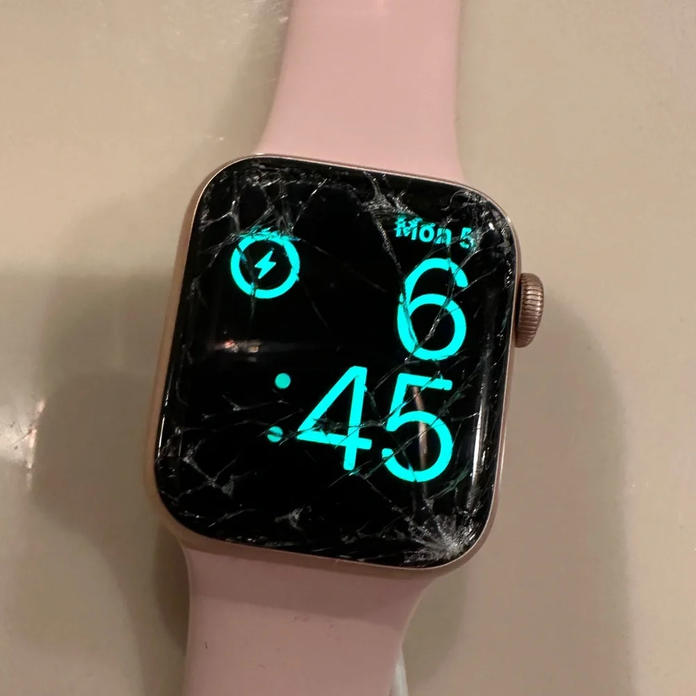 Apple Watch Series 6 Shattered Glass w Pink Bank 2 sizes & Black Peloton Band
